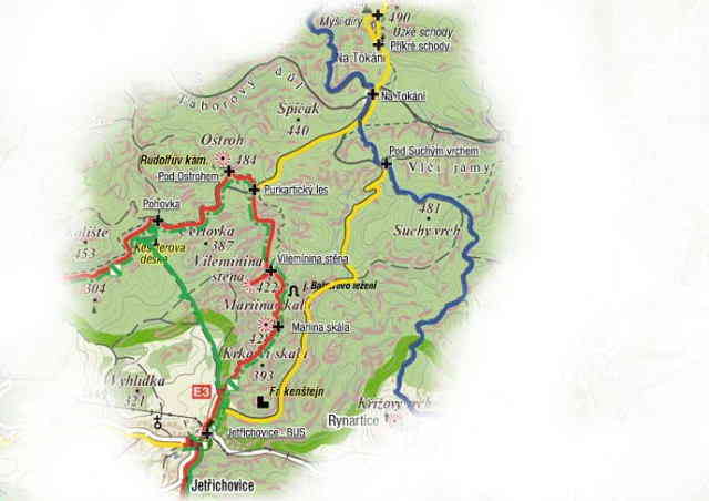 Чешская Швейцария, Карта маршрута